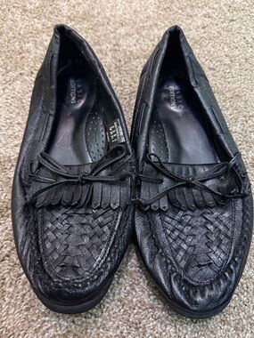 Basic Editions Women's Black Woven Leather Moccasin Loafers